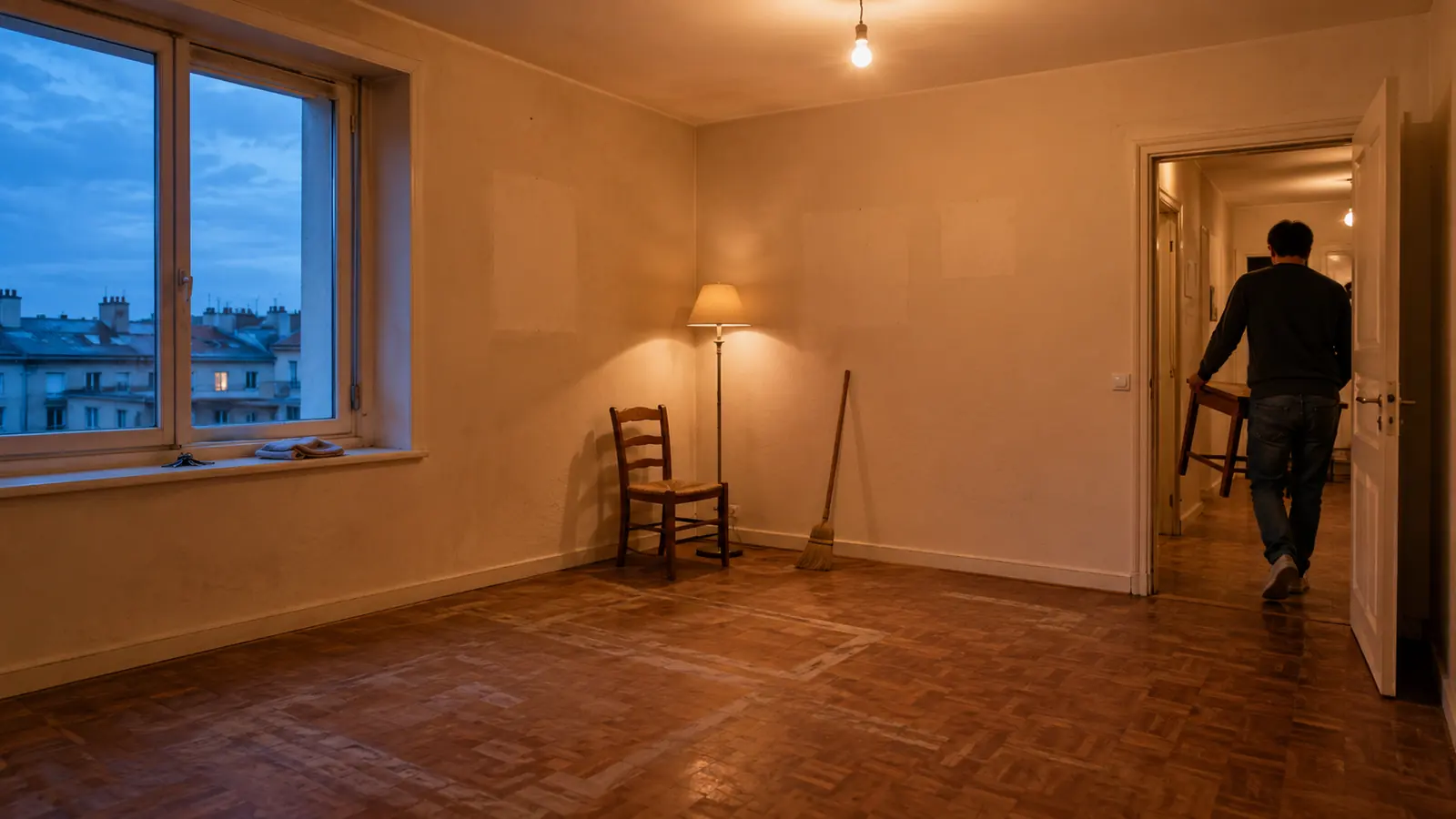 Die letzte Woche vor dem Umzug: ein Käufer trägt den letzten Beistelltisch aus der leeren Wohnung