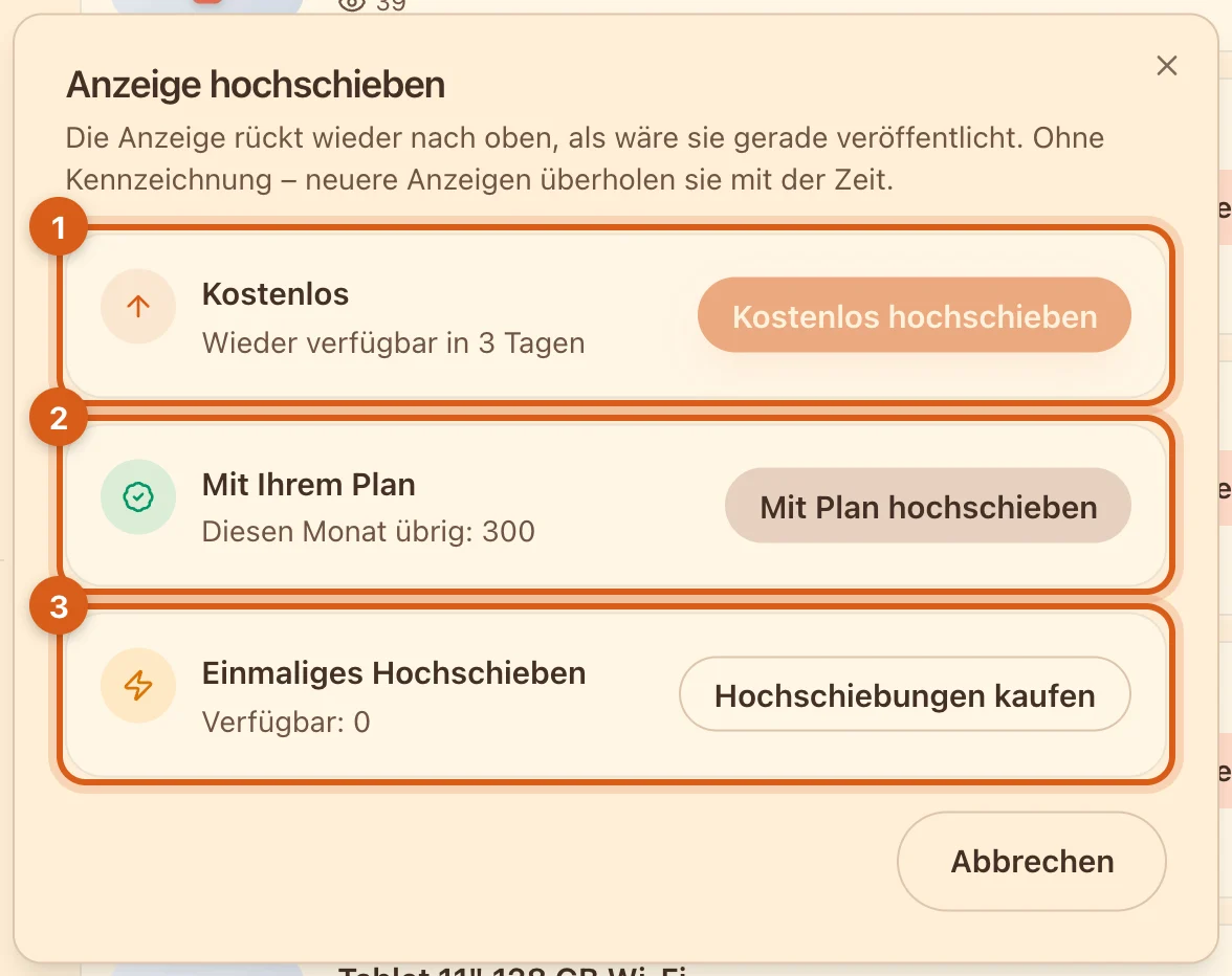 Fenster „Anzeige hochschieben“