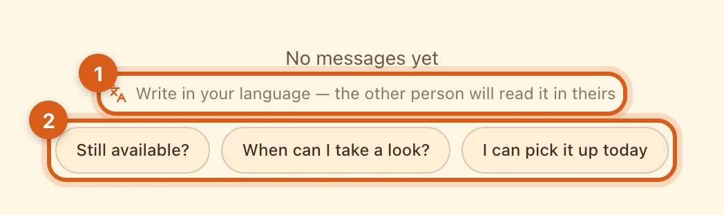 An empty chat with ready-made first messages