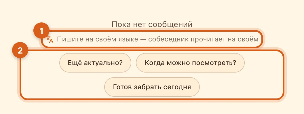 Пустой чат с заготовками первого сообщения