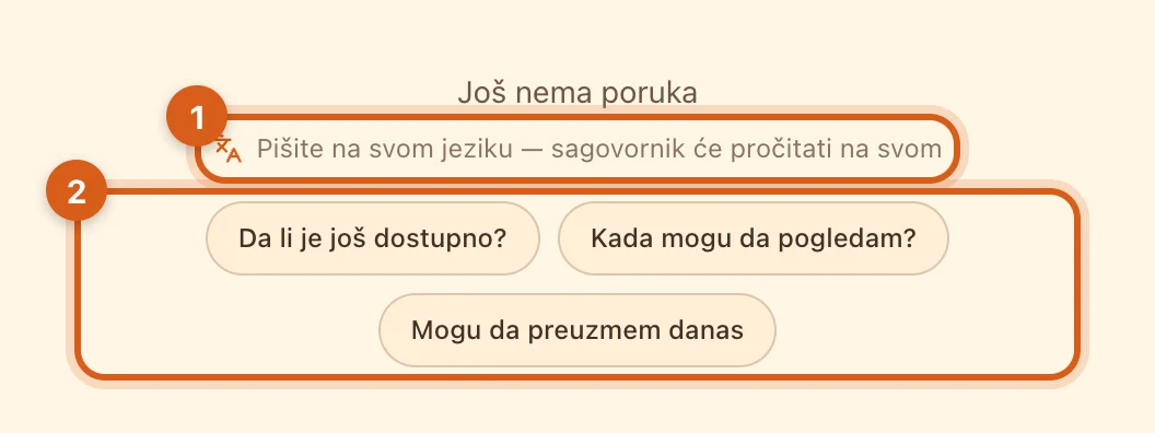 Prazan čet sa predlozima za prvu poruku
