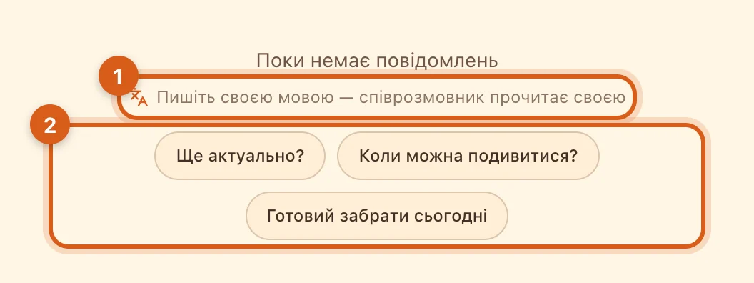 Порожній чат із заготовками першого повідомлення