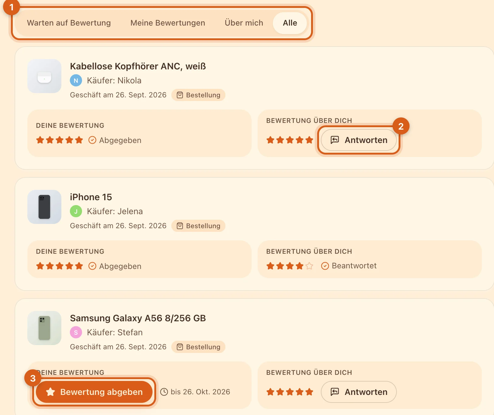 Bereich „Geschäfte & Bewertungen“
