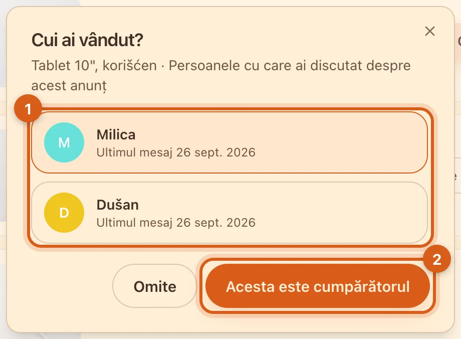 Fereastra „Cui ai vândut?”