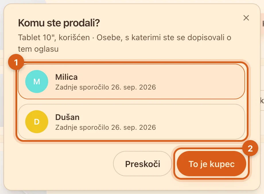 Okno »Komu ste prodali?«
