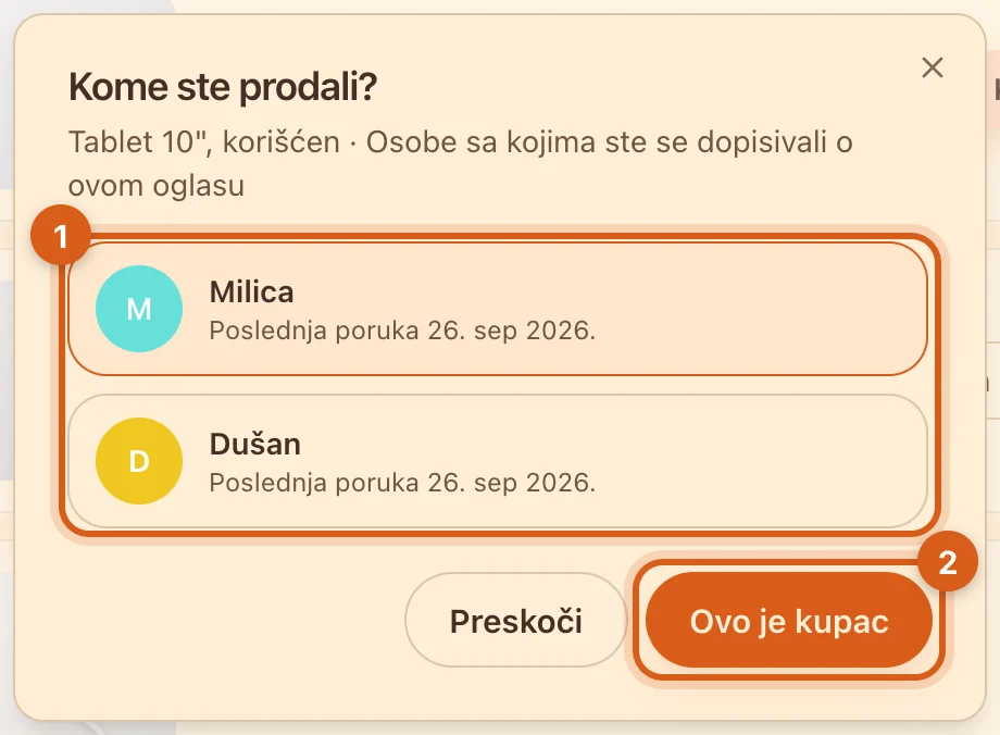 Prozor „Kome ste prodali?“
