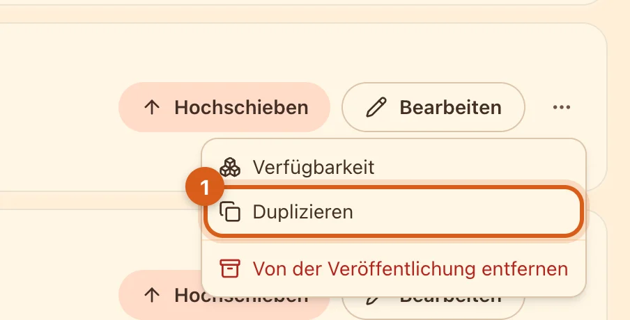 Menüpunkt „Duplizieren“ einer Anzeige