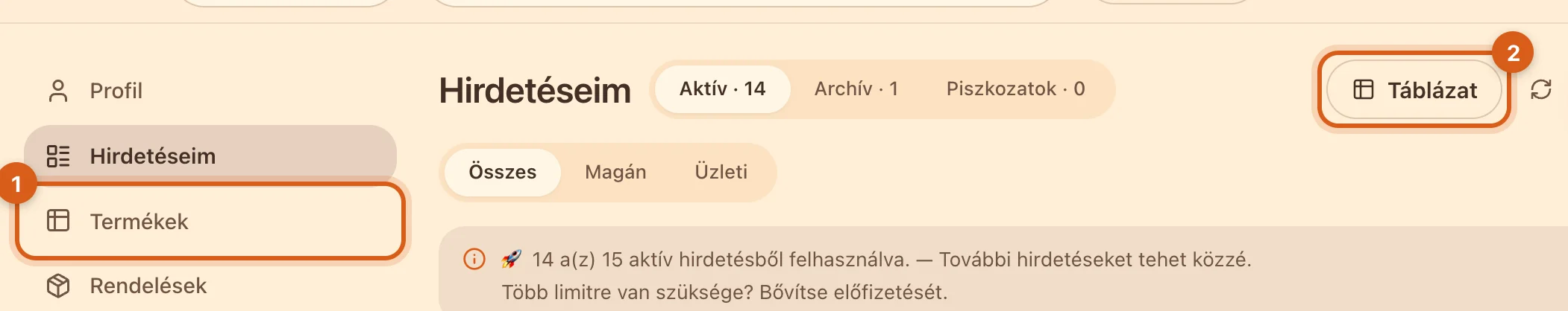 Hol nyitható meg a „Termékek” táblázat