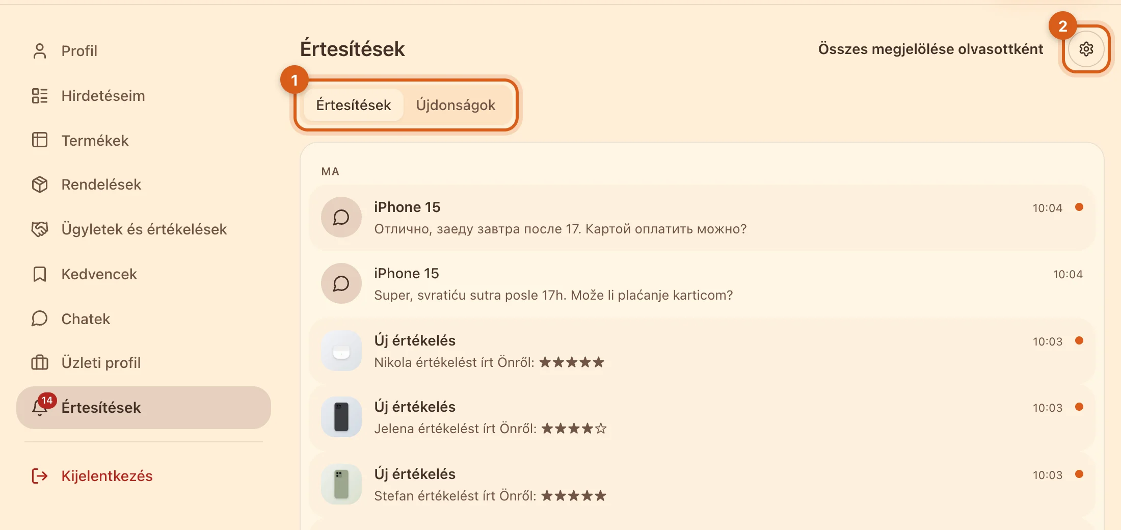 Értesítési központ