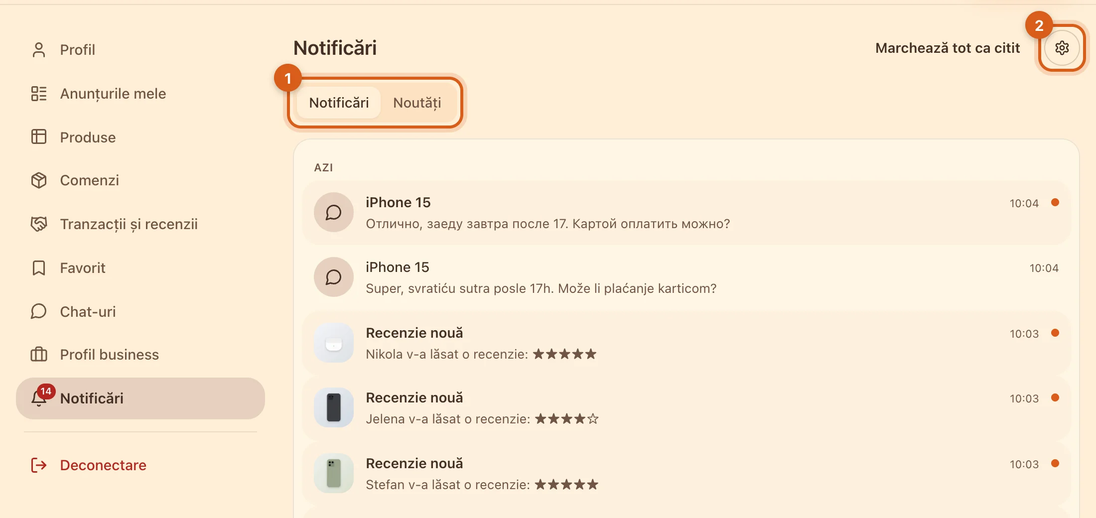 Centrul de notificări