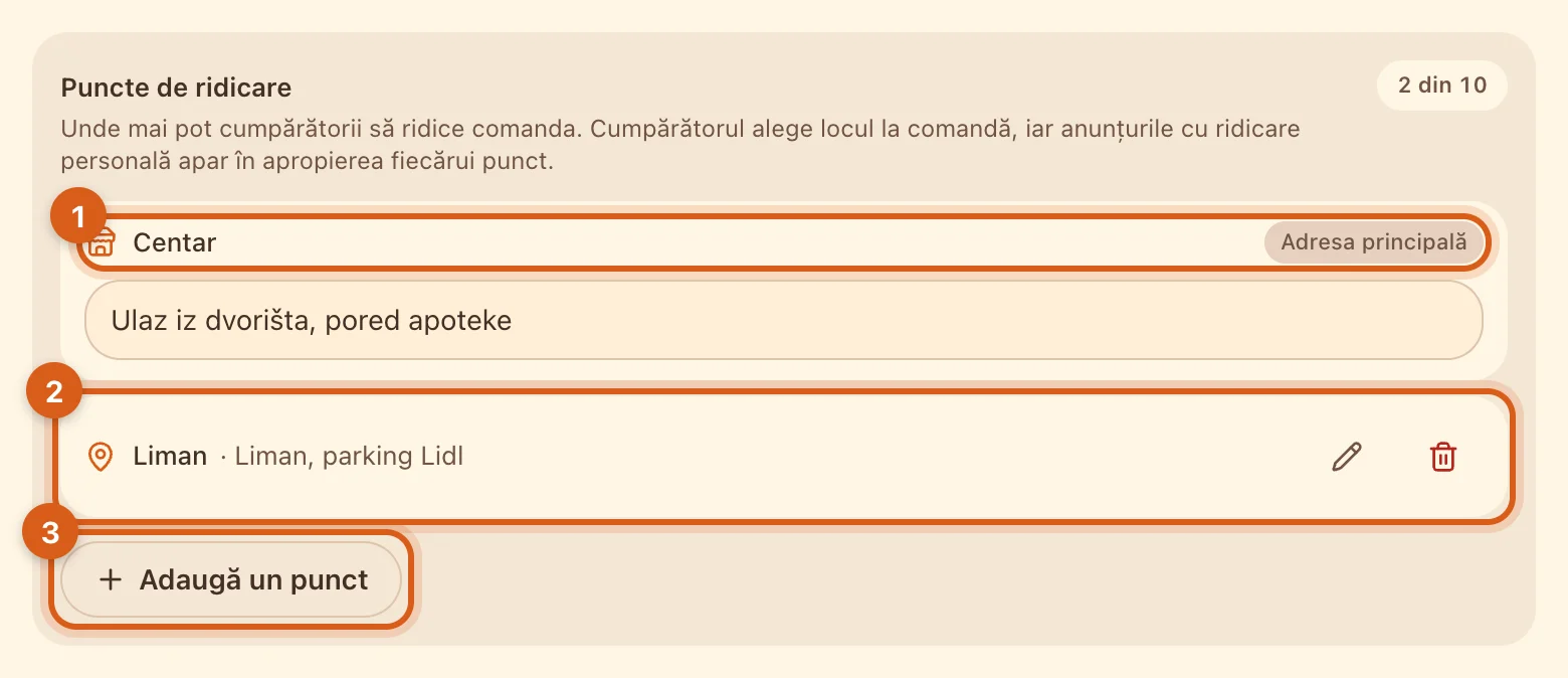 Blocul „Puncte de ridicare”