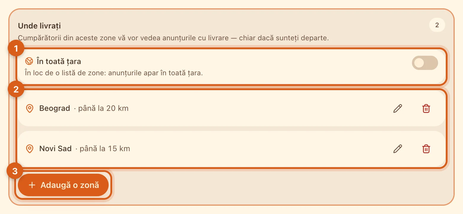 Blocul „Unde livrați”