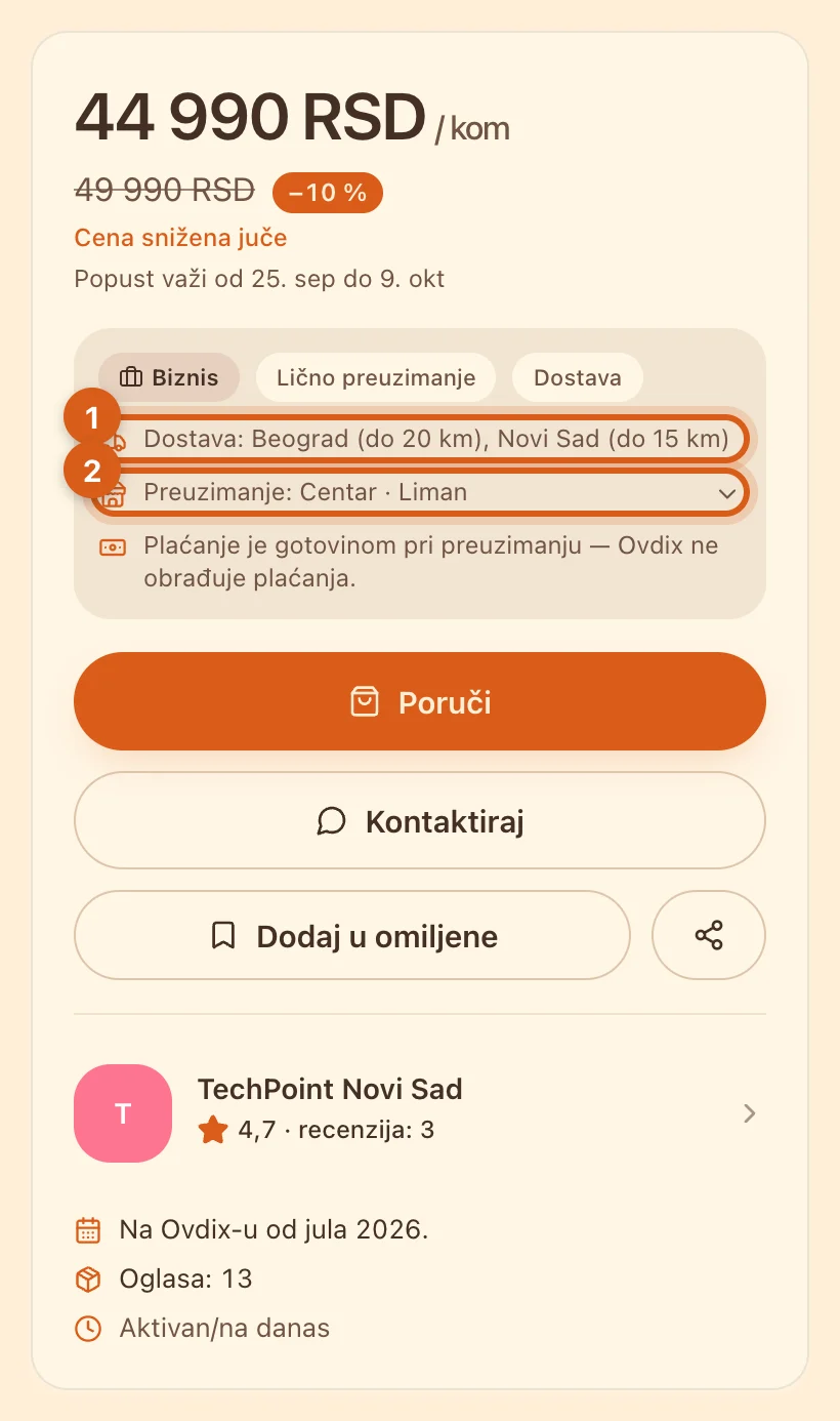 Dostava i lično preuzimanje na stranici oglasa