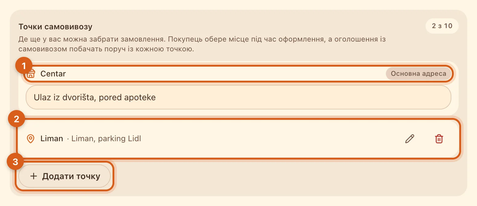 Блок «Точки самовивозу»