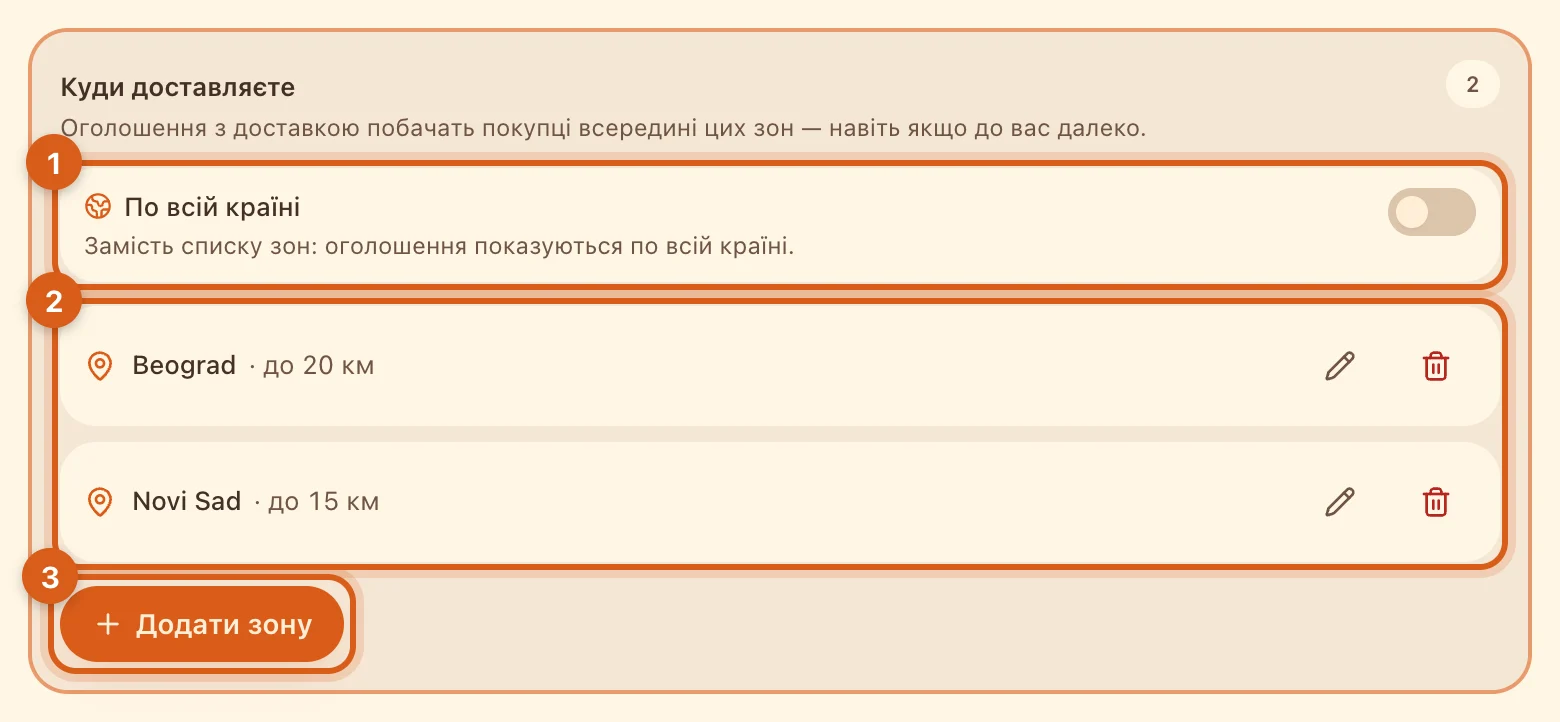 Блок «Куди доставляєте»