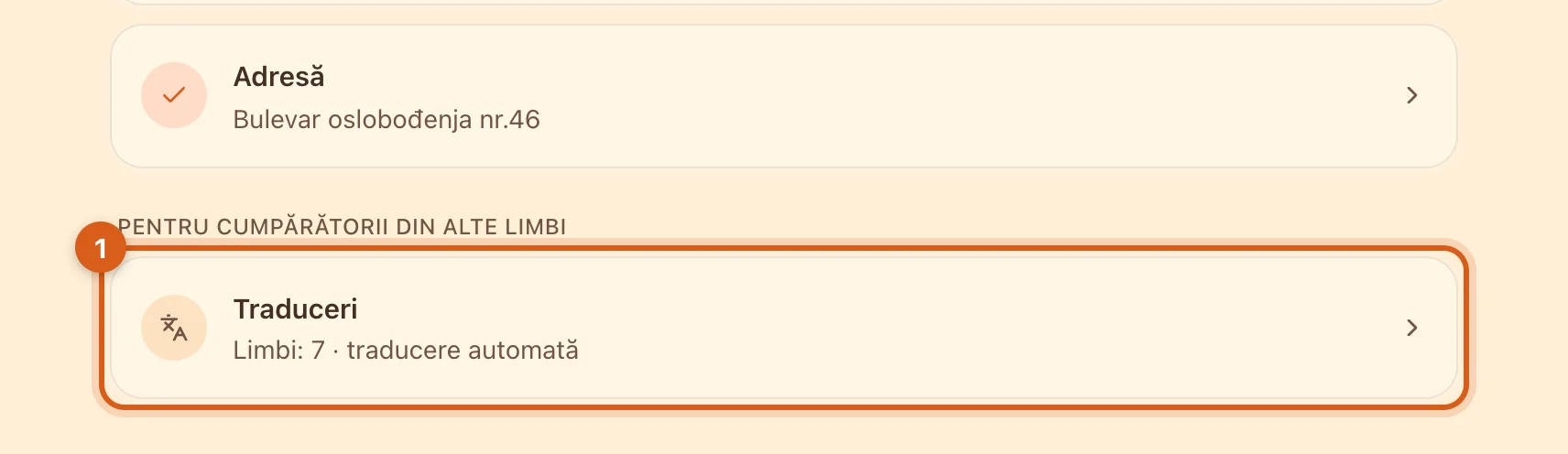 Cardul „Traduceri” în editorul anunțului