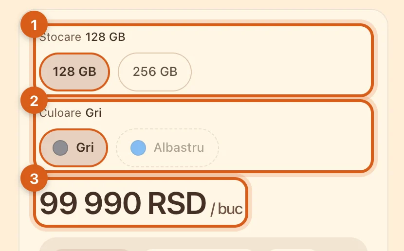 Alegerea configurației pe pagina anunțului