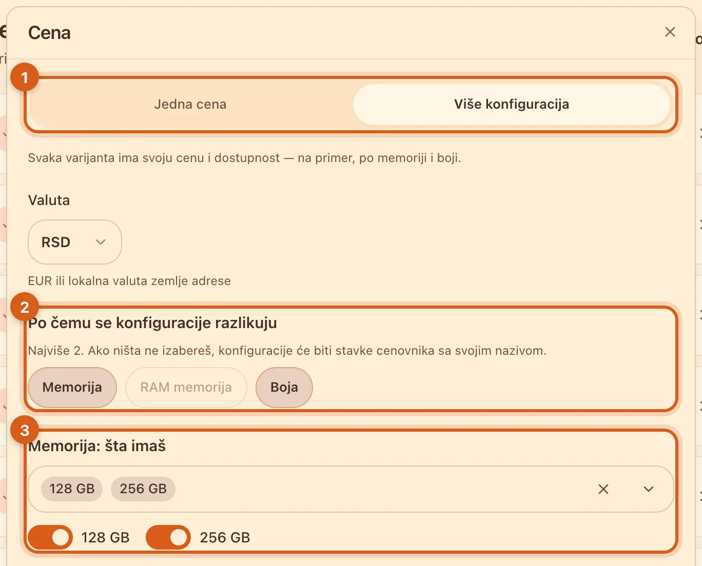 Blok „Cena“ sa konfiguracijama